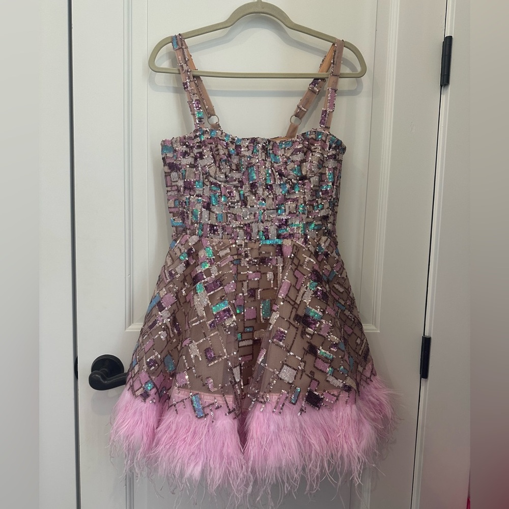 Bronx and Banco Mademoiselle Feather Trim Mini Dress - Picture 2 of 8